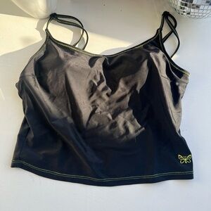 Black Tankini Top with Lime Green Stitching and Butterfly Accent E-girl Alt